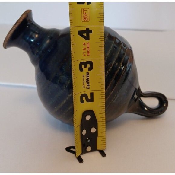 Vintage Round Ceramic Blue Glaze‎ Vase/Olive Oil Dispenser Signed J.F Handmade - Picture 7 of 8